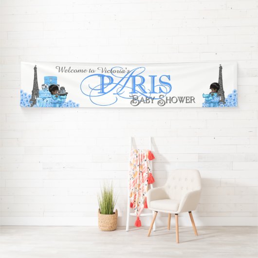 Jongens Paris Baby shower Banner (Insitu)