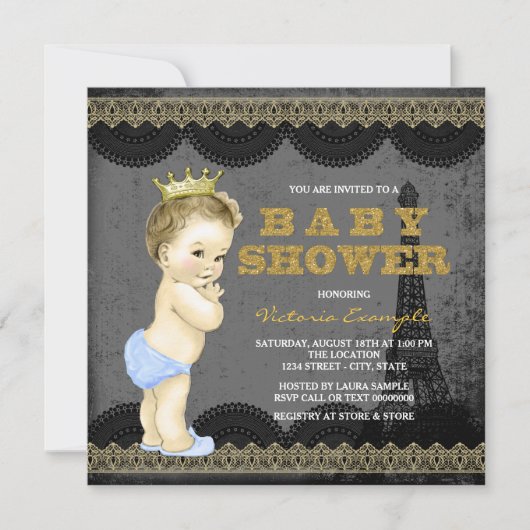 Jongens Paris Baby Shower Kaart (Voorkant)