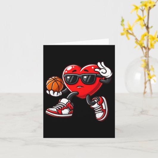 Jongens Peuter Schattige Hart Spelen Basketbal Val Kaart (Gele Bloem)