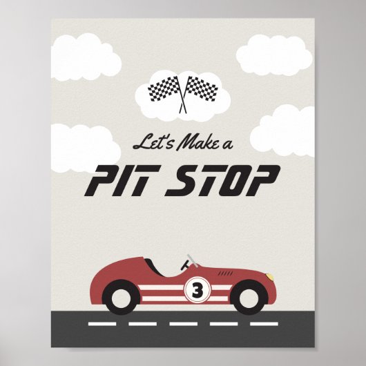 Jongens Pit Stop Rode Race Auto Verjaardagsfeest Poster (Voorkant)