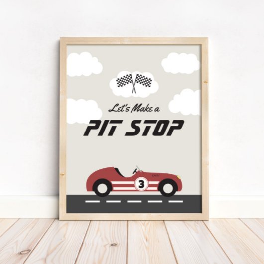 Jongens Pit Stop Rode Race Auto Verjaardagsfeest Poster