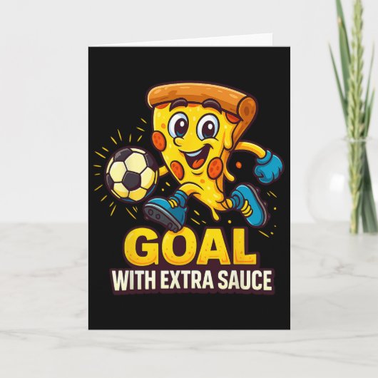 Jongens Pizza Thema Grappig Voetbal Doelpunt Kaart (Voorkant)