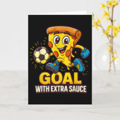 Jongens Pizza Thema Grappig Voetbal Doelpunt Kaart (Gele Bloem)