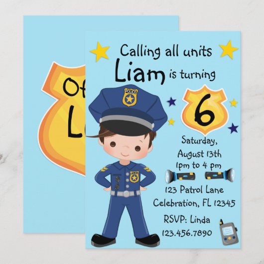 Jongens Politieagent Verjaardag Kaart (Voorkant / Achterkant)