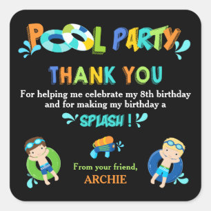 Jongens Pool Party Birthday Dank je wel voor Vierkante Sticker