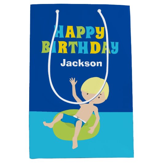Jongens Pool Party Custom Kids Verjaardag Medium Cadeauzakje (Voorkant)