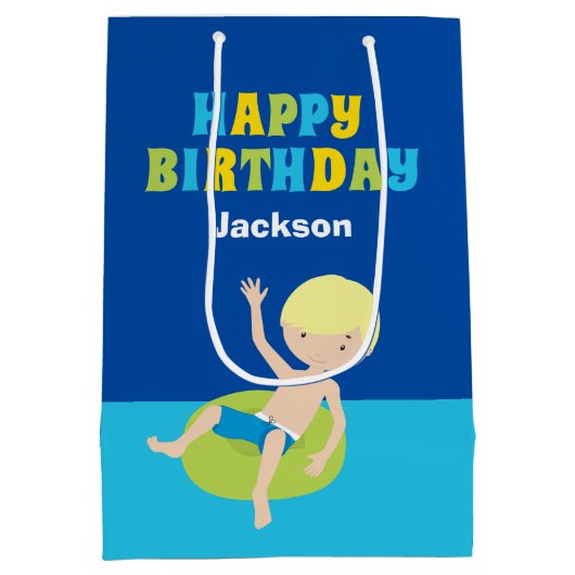 Jongens Pool Party Custom Kids Verjaardag Medium Cadeauzakje (Achterkant)
