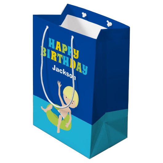 Jongens Pool Party Custom Kids Verjaardag Medium Cadeauzakje (Achterkant Gekanteld)