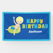 Jongens Pool Party Custom Kids Verjaardag Spandoek (Horizontaal)