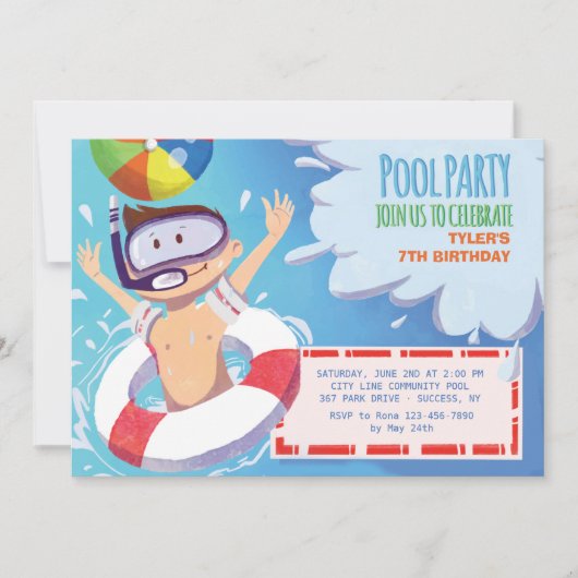 Jongen's Pool Party uitnodiging (Voorkant)