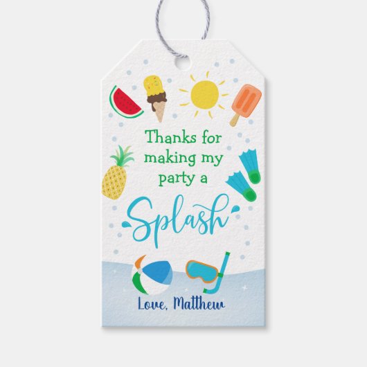 Jongens Pool Party Verjaardag Dank u Cadeaulabel (Voorkant)