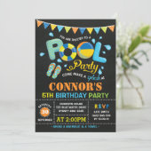 Jongens Pool Party Verjaardag schoolbord uitnodigi Kaart (Staand voorkant)