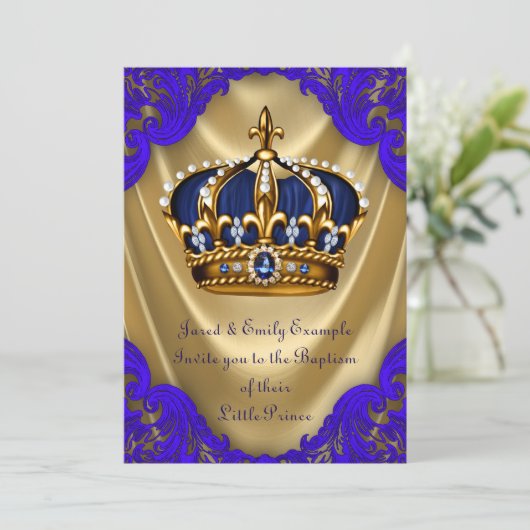 Jongens Prins Doop Koninklijk Blauw en Goud Satijn Kaart (Staand voorkant)