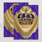 Jongens Prins Doop Koninklijk Blauw en Goud Satijn Kaart (Voorkant / Achterkant)