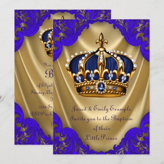 Jongens Prins Doop Koninklijk Blauw en Goud Satijn Kaart (Voorkant / Achterkant)