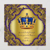 Jongens Prins Doop Koninklijke Blauwe en Gouden Kr Kaart (Voorkant / Achterkant)