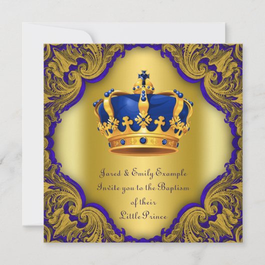 Jongens Prins Doop Koninklijke Blauwe en Gouden Kr Kaart (Voorkant)