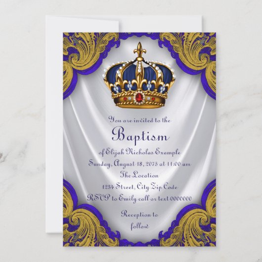 Jongens Prins Doop Royal Blue Gold Ruby Crown Kaart (Achterkant)
