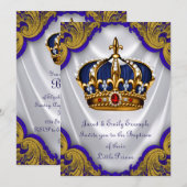Jongens Prins Doop Royal Blue Gold Ruby Crown Kaart (Voorkant / Achterkant)
