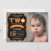 Jongen's Pumpkin 2e verjaardag Foto Kaart (Voorkant)