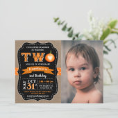 Jongen's Pumpkin 2e verjaardag Foto Kaart (Staand voorkant)