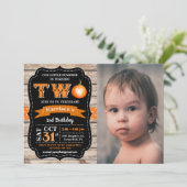 Jongen's Pumpkin 2e verjaardag Foto Kaart (Staand voorkant)