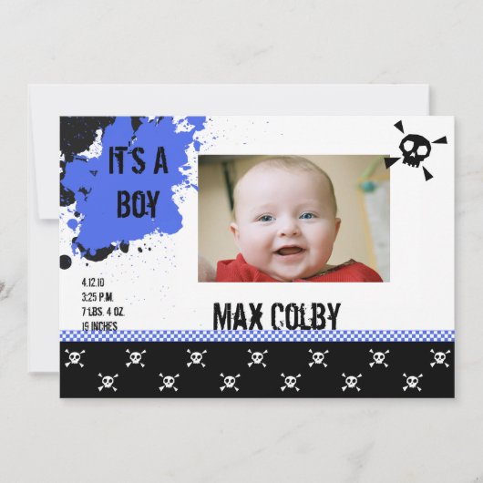 Jongen's Punk Rock Birth Announcement Aankondiging (Voorkant)