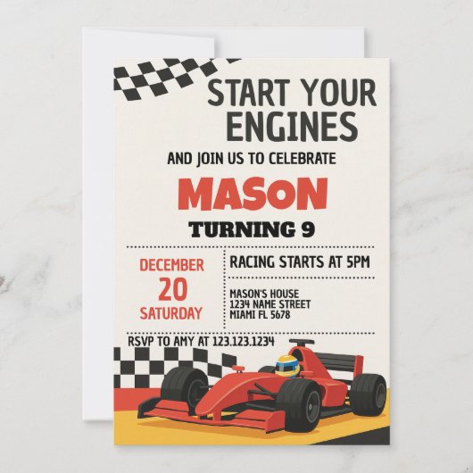 Jongens Race Auto Verjaardag Uitnodiging (Voorkant)
