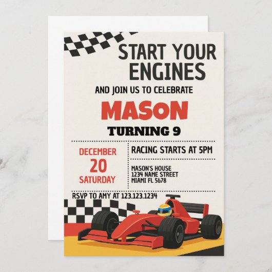 Jongens Race Auto Verjaardag Uitnodiging (Voorkant / Achterkant)