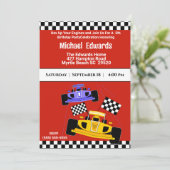 Jongens Race Auto Verjaardag Uitnodigingen (Staand voorkant)