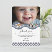 Jongens racefeest stationery bedankt (Staand voorkant)