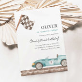 Jongens racen auto verjaardag, elke leeftijd blauw kaart