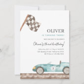 Jongens racen auto verjaardag, elke leeftijd blauw kaart (Voorkant)