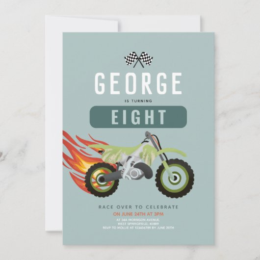 Jongens Racing Motorbike Kids Verjaardag Uitnodigi Kaart (Voorkant)