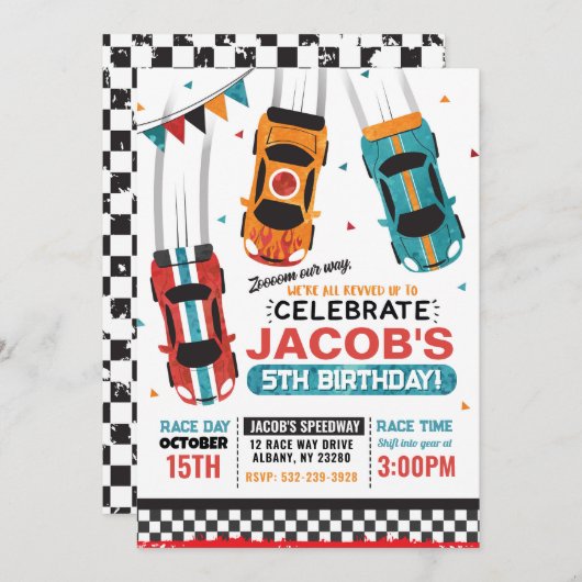 Jongens Racing Race Auto Verjaardag Uitnodiging (Voorkant / Achterkant)