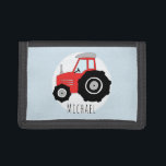 Jongen's Red Boerderij Doodle Tractor met naam Drievoud Portemonnee<br><div class="desc">Dit coole ontwerp maakt deel uit van een collectie met schattige transportdoedels voor babyjongen en meisjeskleding en -accessoires. Dit ontwerp is voorzien van een met de hand getrokken rode boerderij tractor, en kan worden aangepast aan de naam van je zoon. Perfect als een jonge boer of de eerste portemonnee van...</div>