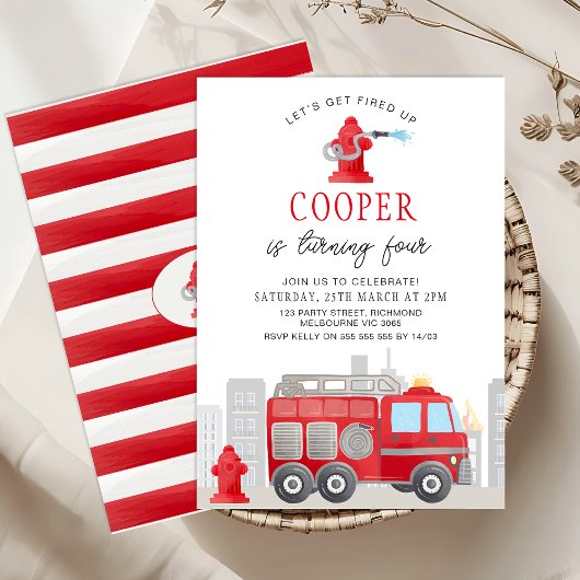 Jongens Red Let's Get Fired Up Fire Engine Verjaar Kaart