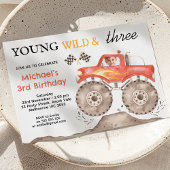 Jongens Red Monster Truck Young Wild Drie Verjaard Kaart