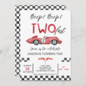 Jongens Red Racing Car Twee Snelle 2e Verjaardag Kaart (Voorkant / Achterkant)