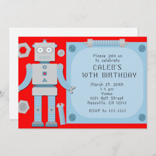 Jongens Red Robot Custom Birthday Party Kaart
