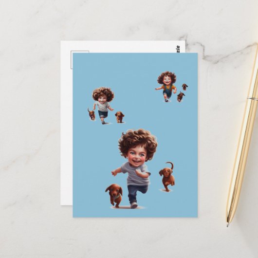 Jongens rennen met Dachshunds Briefkaart (Voorkant / Achterkant in situ)