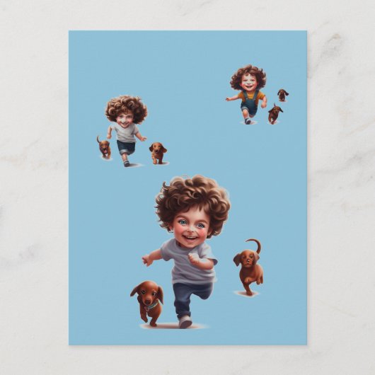 Jongens rennen met Dachshunds Briefkaart (Voorkant)