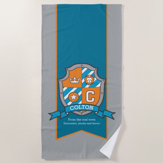 Jongens ridder schild grijs katoen letter c naam h strandlaken (Voorkant)