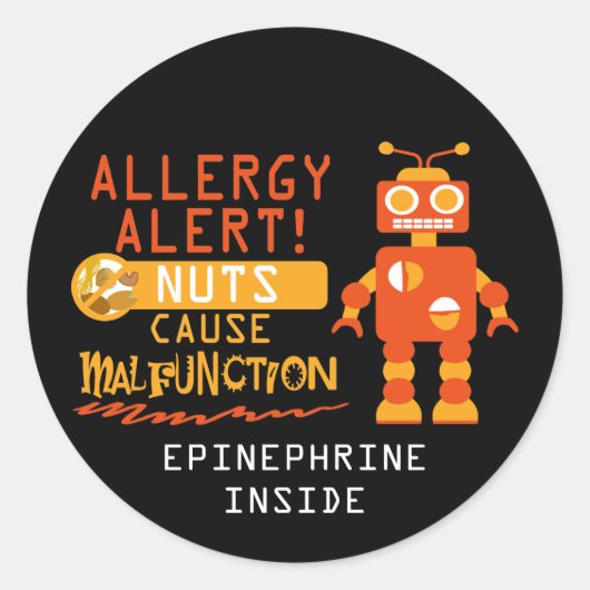 Jongens Robot Boom Nut Pinda Allergie Alert Ronde Sticker (Voorkant)
