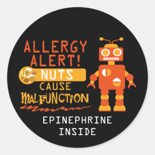 Jongens Robot Boom Nut Pinda Allergie Alert Ronde Sticker