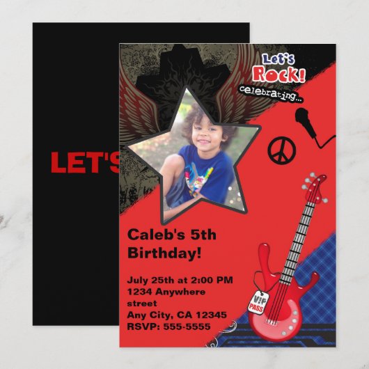 Jongens Rock Star Rocker Fotouitnodiging Kaart (Voorkant / Achterkant)