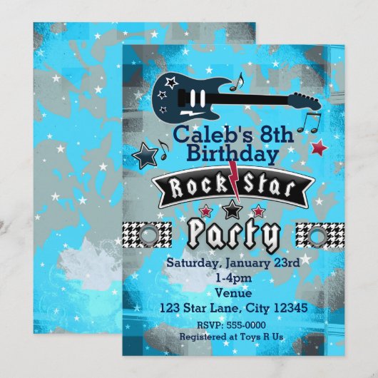 Jongens Rock Star Verjaardag Party Uitnodigingen (Voorkant / Achterkant)