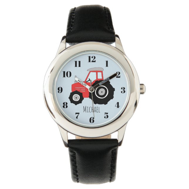 Jongen's Rode Boerderij Tractor met Naam Kinder Horloge (Voorkant)