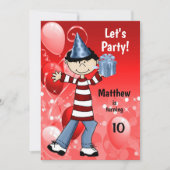 Jongen's Rode Leeftijd-specifieke Birthday Party Kaart (Voorkant)