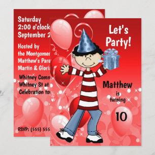 Jongen's Rode Leeftijd-specifieke Birthday Party Kaart